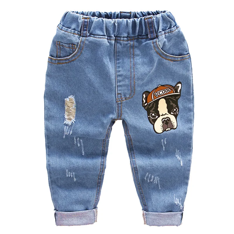 DIIMUU/Модная одежда для малышей; джинсовые штаны для мальчиков; детская одежда; джинсовые штаны; длинные брюки с эластичной резинкой на талии и милыми рисунками