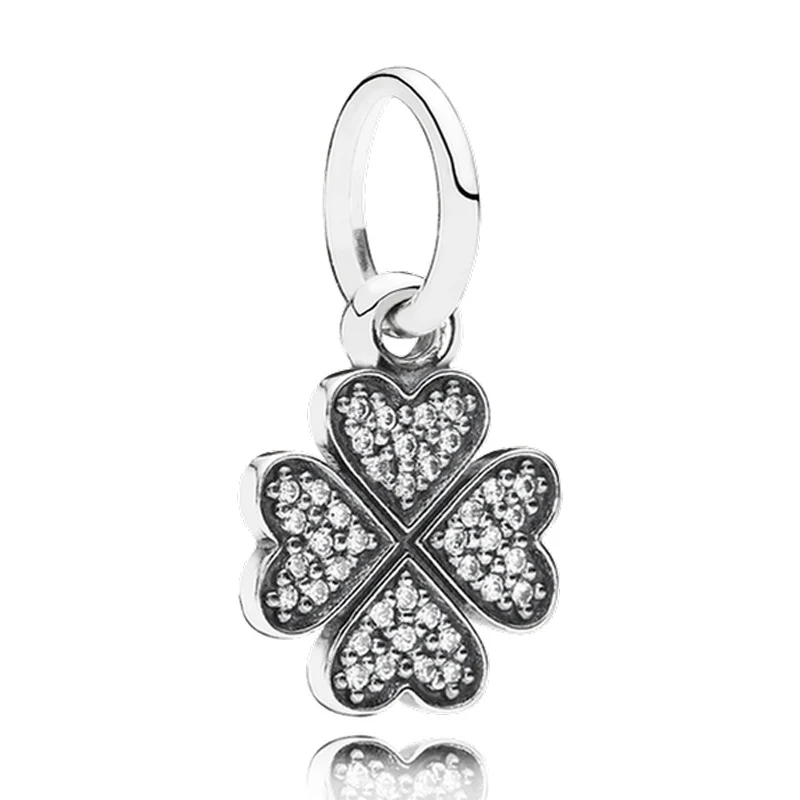 

Authentic 925 Sterling Silver Bead Charm Lucky In Love Clover With Crystal Pendant Bead Fit Pandora Bracelet DIY Jewelry