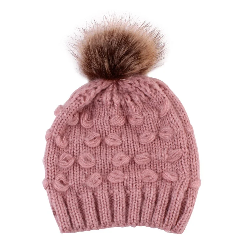 Для новорожденных девочек и мальчиков зимние теплые шерстяные Меховая детская шапка с помпоном мяч детские трикотажные хлопок Hat шапочка