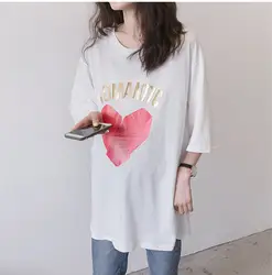 Летняя одежда для беременных из хлопка футболка Повседневное с надписью «Love» белого цвета, футболка с коротким рукавом, Беременность