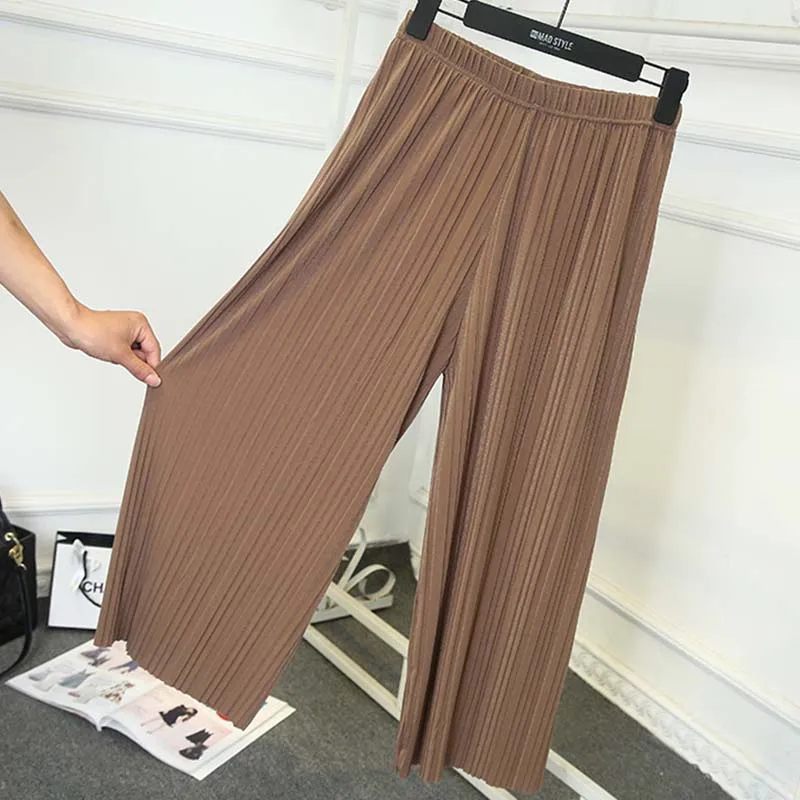 

Summer Thin Ladies Brown Wide Leg Pants Loose Big Size Pink Elastic Waist Thin Beach Women Pants Femme Khaki Pants