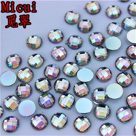 Micui 6/8mm Crystal AB Round Acrylic Nail Rhinestones Flatback Glue On Non Hotfix Stones Appliques For Craft DIY Nail Art MC341 - Цвет: AB Clear