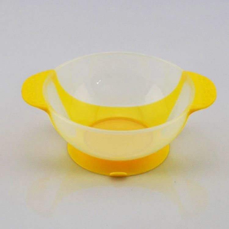 1Pc Baby Infant with Double Ear Shaped Handles Kids Children Training Spoon Bowl Set Antiskid Suction Cup Feeding Bowl Spoon - Color: One Yellow Bowl