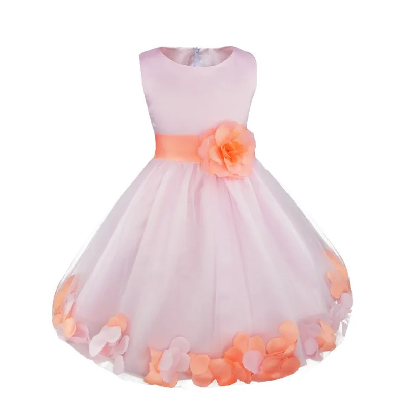 Kids Infant Girls Flower Petals Dress Children Bridesmaid Toddler Elegant Dress Pageant Wedding Bridal Tulle Formal