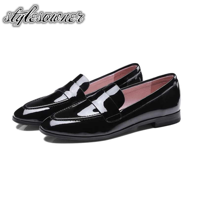 

Stylesowner England Style Popular High Quality Flat Single Shoes Patent Leather Round Toe Hot Sale Black Color Flat Shoes Female