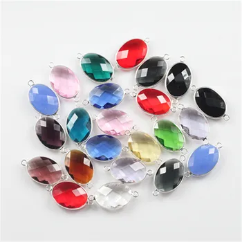 

50pcs Double buckle18x25mm murano glass bezel beads for DIY jewelry making twinkling egg shape crystal bead connector