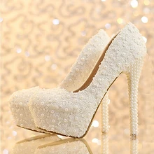 Handgemachte Damen Weiß Spitze Hochzeit Schuhe Schöne Brautkleid Schuhe Frauen High heel party club Schuhe