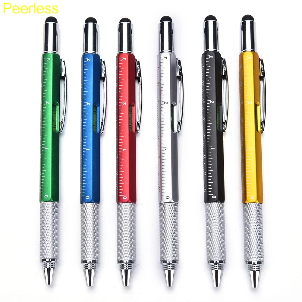 

Peerless 1pcs/lot Tool Ballpoint Pen Screwdriver Ruler Spirit Level with a top and scale 6 in 1 Touch Screen Stylus pen