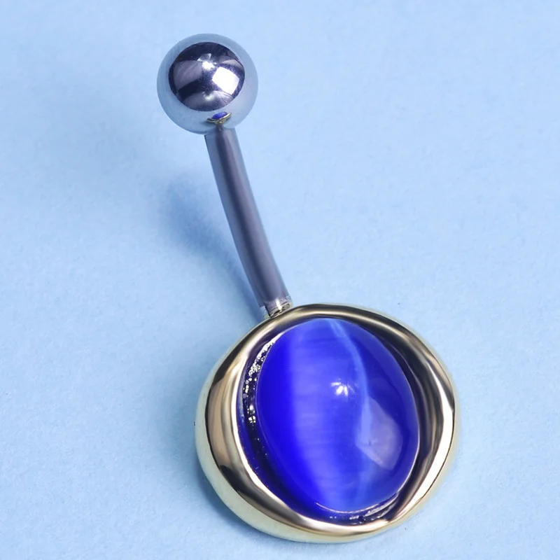 Cat Eye Belly Button Ring Jewelry Navel Opal Oval Round Piercing Body