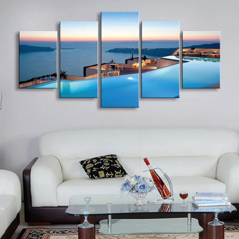 5 pieces high-definition printSantorini Greece Island Sea canvas painting poster and wall art living room picture HaiD-005 (5)