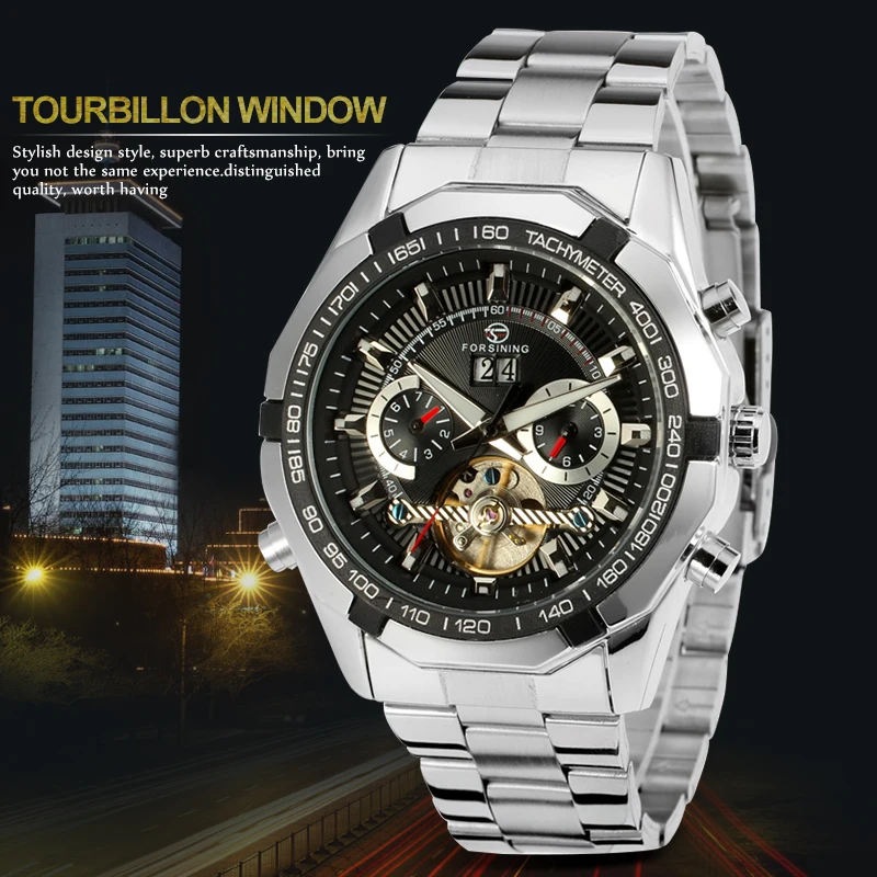 

Forsining Men's Tourbillon Watch High End Brand Luxury Automatic Stainless Steel Bracelet Vogue Wristwatch with Gift Box