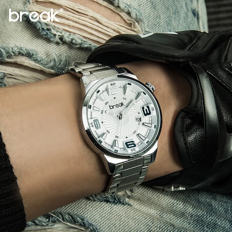 

Break Male Sport Quartz Watch Men Top Brand Luxury Stainless Steel Band Wristwatch Calendar Waterproof Clock Relogio Masculino