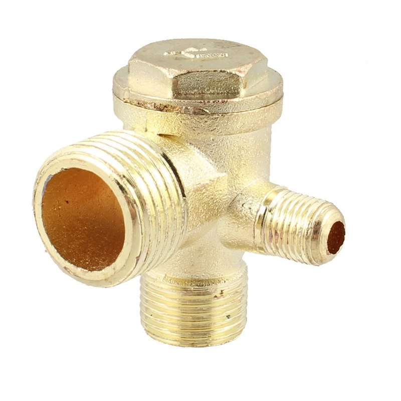 

2/5" 3/8"PT 1/2"PT Male Thread 3 Way Metal Air Compressor Check Valve Gold Tone