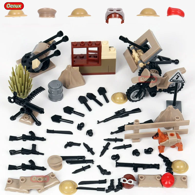 

Oenux Classic WW2 The Battle Of Rhine Military Scene Building Block Set UK British Army Soldier Figures With Weapons Brick Toy