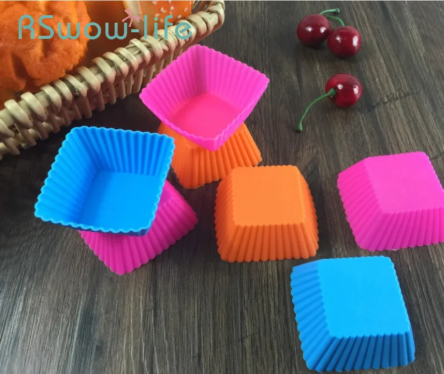 

10Pcs DIY Baking Tools High Temperature Silicone Cake Mold Square Silicone Muffin Cup 7cm Cake Cup Mould For baking accessories