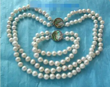 

Shipping >> new hot Double Natural White Freshwater Pearl Necklace Bracelet SET Abalone Clasp