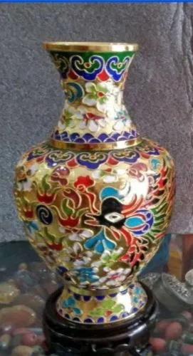 Coletando cloisonne chinês esculpido dragões e fenenixes vaso decoração #8848