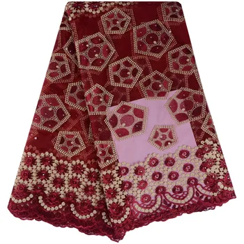 

2018 Latest Stones African French Lace Fabric High Quality African Embroidered Tulle Lace Fabric For Nigerian Wedding 860B