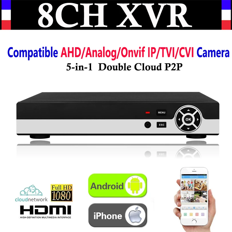 Новый 8 канальный 1080P P2P CCTV видеорегистратор NVR AHD TVI CVI DVR + 1080N 5 в 1 камера наблюдения