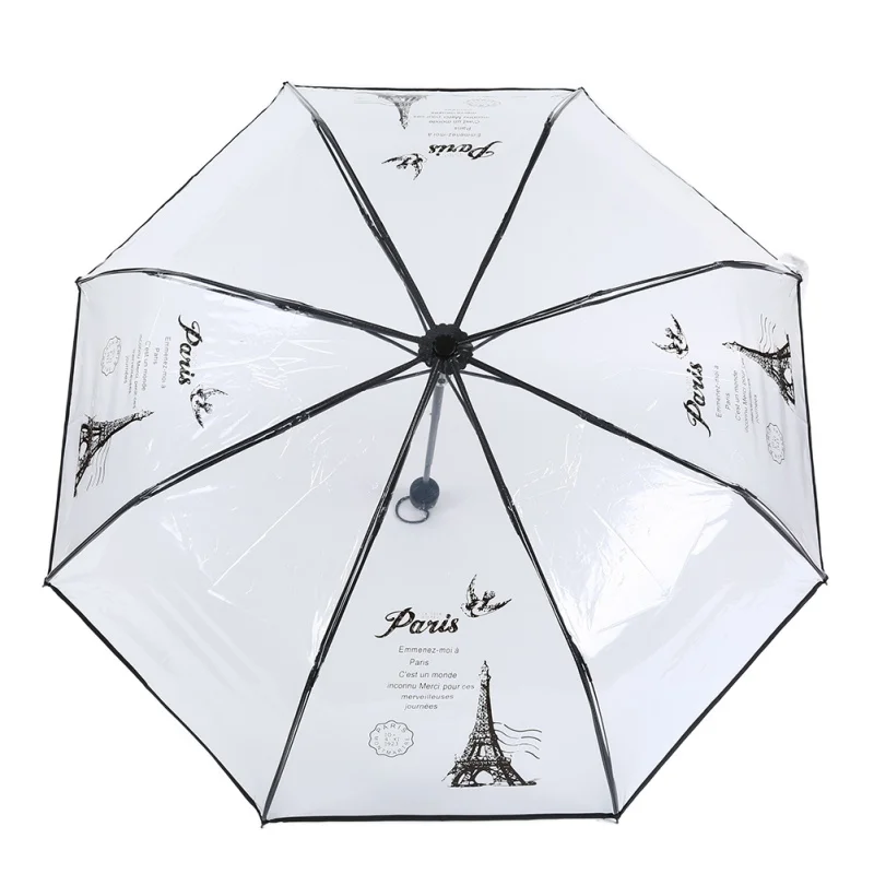 Girls Ladies Umbrellas Tower Design Transparent Umbrella Three Fold