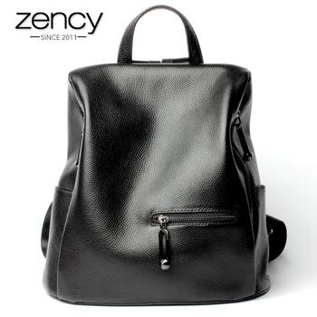 

Zency Fashion Women's Backpack 100% Genuine Leather Black Knapsack Girls Schoolbag Notebook Daily Casual Travel Bag High Quality