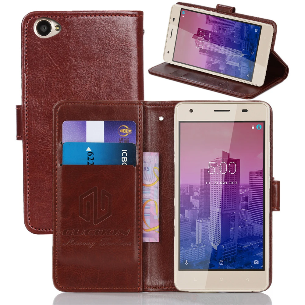 

GUCOON Vintage Wallet Case for Kruger&Matz Flow 5 KM0446 5.0" PU Leather Retro Flip Cover Magnetic Fashion Cases Kickstand Strap