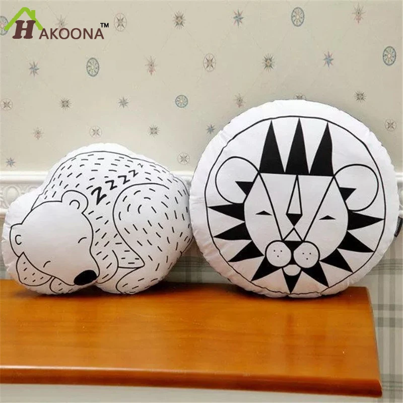 INS Black And White Pillow Sleeping Bear& Cool Lion BABY  Shape Pillow For Kids Home Decor Gifts