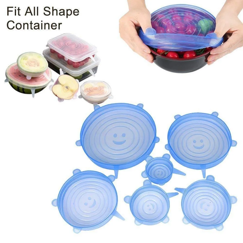 

6 Pcs/Set Reusable Silicone Food Wrap Stretch Silicone Vacuum Wraps Seal Cover Saran Wrap Kitchen Organization