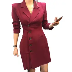 Для женщин Блейзер Куртки 2019 Весенняя мода кардиган уличная работа стиль костюм дамы Блейзер длинный рукав плиссированные блейзер
