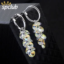 טרנדי מעגל עגילי חישוק לנשים Brincos קריסטלים סברובסקי עגול ציצית עגיל כסף צבע מפלגה תכשיטי מתנה(China)