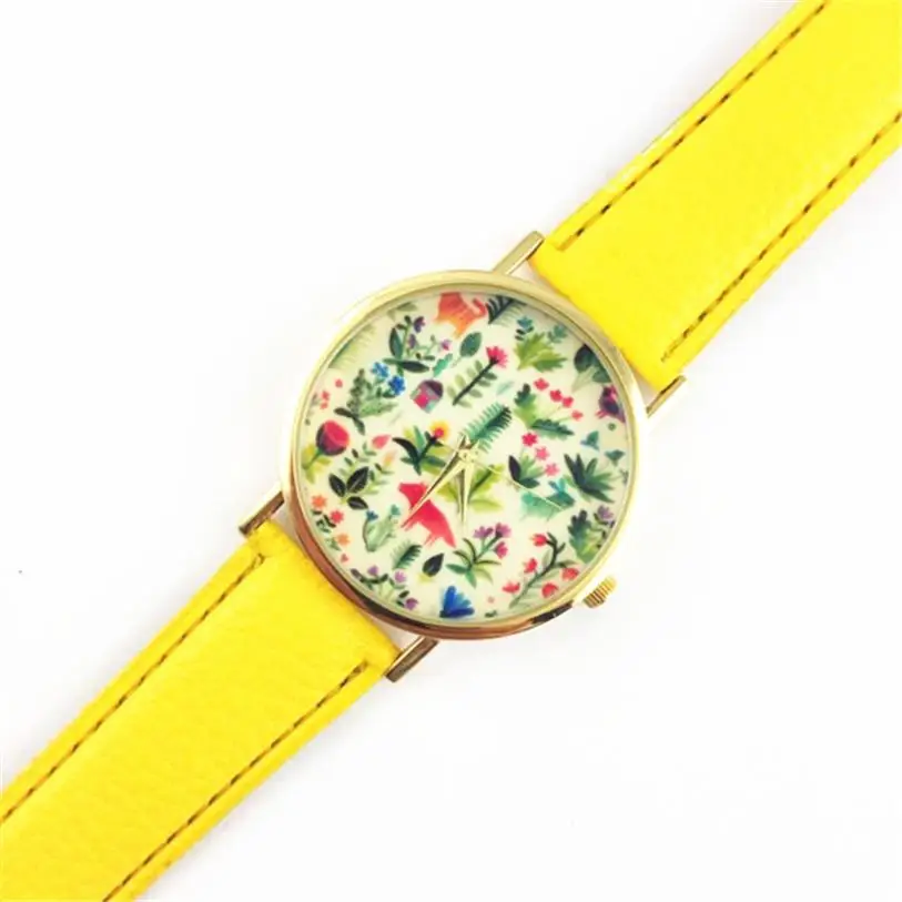 Лидер продаж! Улучшенные женские дизайнерские кожаные Аналоговые кварцевые наручные часы с цветочным принтом 16 июня - Цвет: E