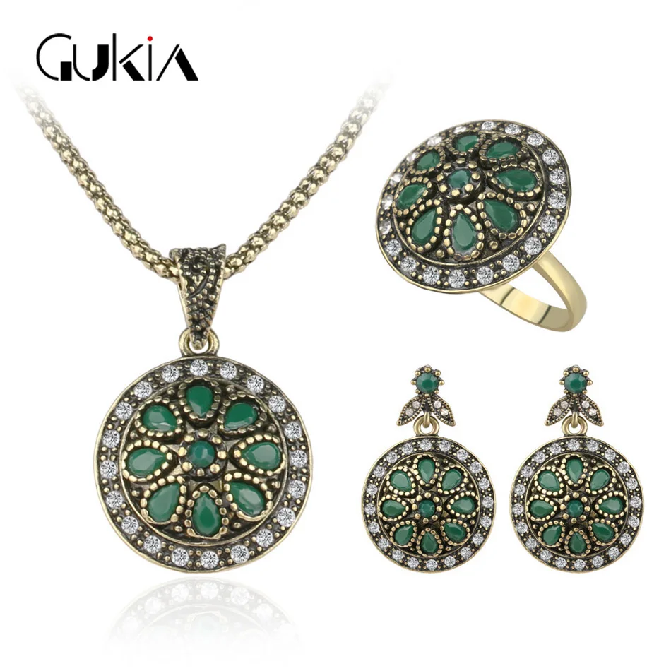 Fashion 3 PCS Sets Turkey Jewellery Ancient Gold Plating Round Pendant
