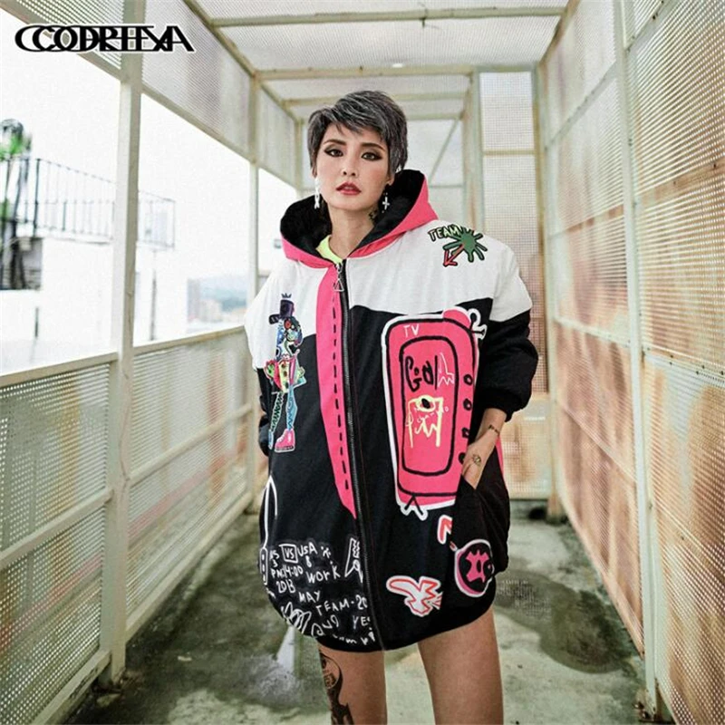 Autumn Long Jacket Women Cartoon Print Jackets Womens