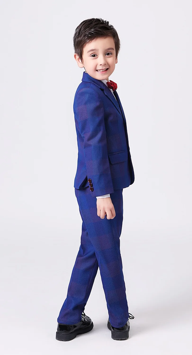 5 шт. для мальчиков синий плед костюмы Slim Fit подносителя колец костюм деловой