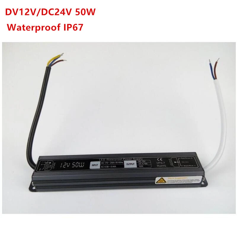IP67 waterproof 12V/24V 50W Lighting Transformer LED driver power supply for led lights Free Shipping | Лампы и освещение