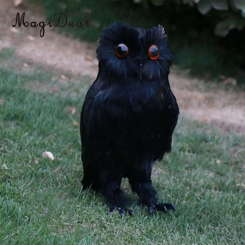 

MagiDeal Artificial Owl Bird Feather Realistic Taxidermy Fake Owl Crafts Decorations Accessories for home Decor Black