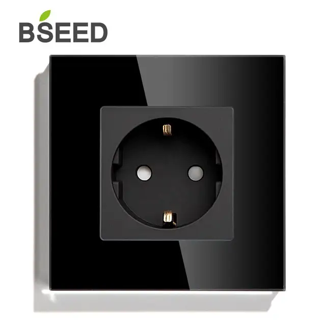 BSEED-Enchufe de pared EU, conector estándar individual con panel de cristal, toma de corriente eléctrica, disponible en 3 colores, blanco, negro, dorado BSEED-Enchufe de pared EU, conector estándar individual con panel de cristal, toma de corriente eléctrica, disponible en 3 colores, blanco, negro, dorado