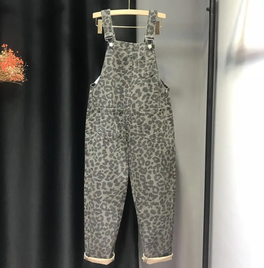 Женский комбинезон с леопардовым принтом, повседневный свободный винтажный комбинезон на лямках, штаны с карманами, комбинезон - Цвет: light leopard