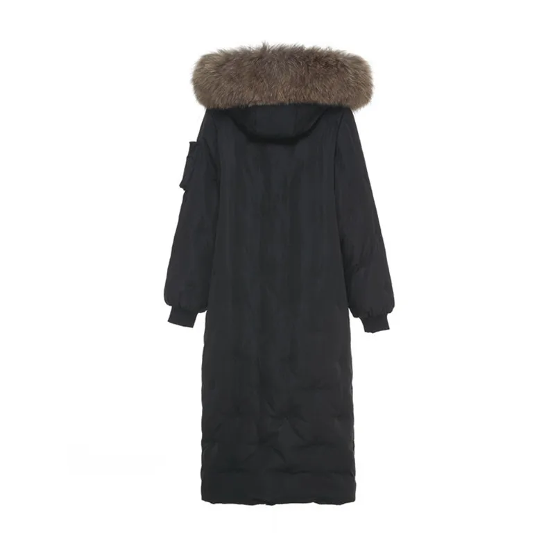 XSJPZH Down Jacket Woman Hooded 2018 Winter Extra Large Women's Long Section Full of Stars Thick Scorpion Fur Collar Coat SH177