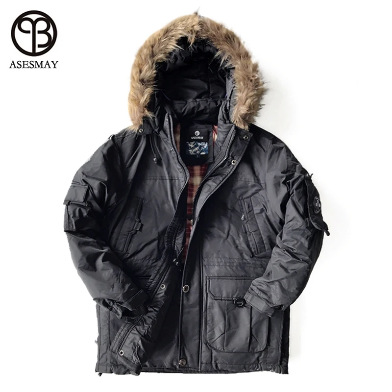 Down Jacket Men Military Cotton Fabric White Duck Down Thick Outwear Waterproof Parka Jackets Snow Coat Asesmay Brand