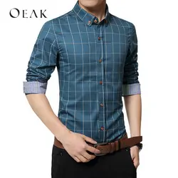 Oeak с длинным рукавом Рубашка с отложным воротником Для мужчин формальные рубашки в клетку Тонкий Модный рубашки в уличном стиле camisa