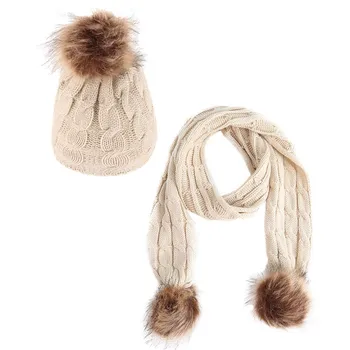 

Newborn Infant Kids Boy Girls Winter Keep Warm Pom Fur Ball Cute Baby Hat Crotchet Knitted Beanie Baby Cap Scarf Set