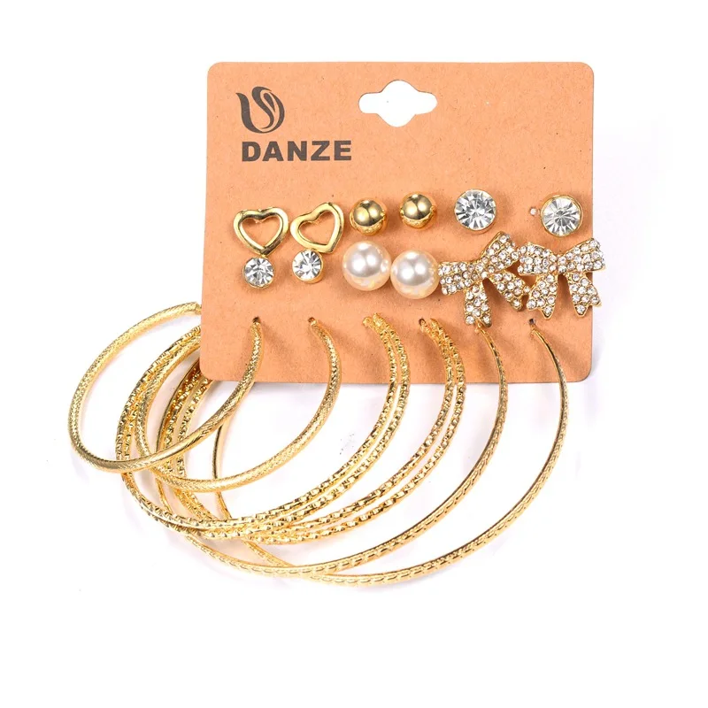 9 Pairs lot font b Fashion b font Punk Mixed Bowknot Heart Stud Earrings Set For