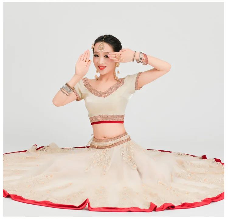 Индийский сари женщина красивый танцевальный костюм Индийский стиль представление наборы топ+ юбка+ шарф