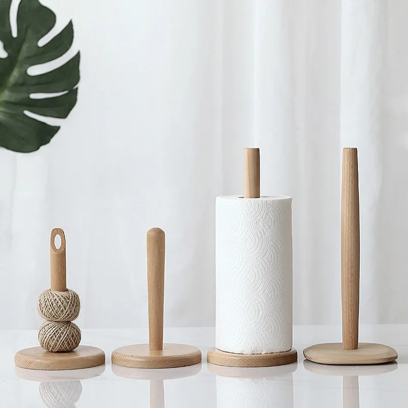 

Creative Japanese Style Solid Wood Kitchen Paper Towel Rack Environmentally Friendly Enamel Roll Holder