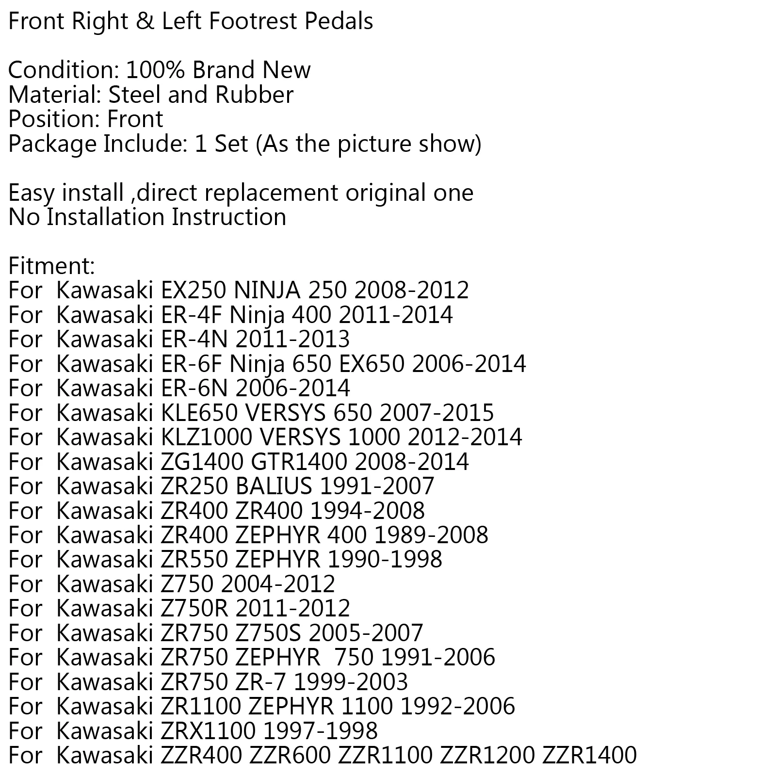 Передние педали для ног Artudatech Kawasaki ER 4N 6F 6N ZR 250 400 VERSYS 650|Подставки под ноги| |