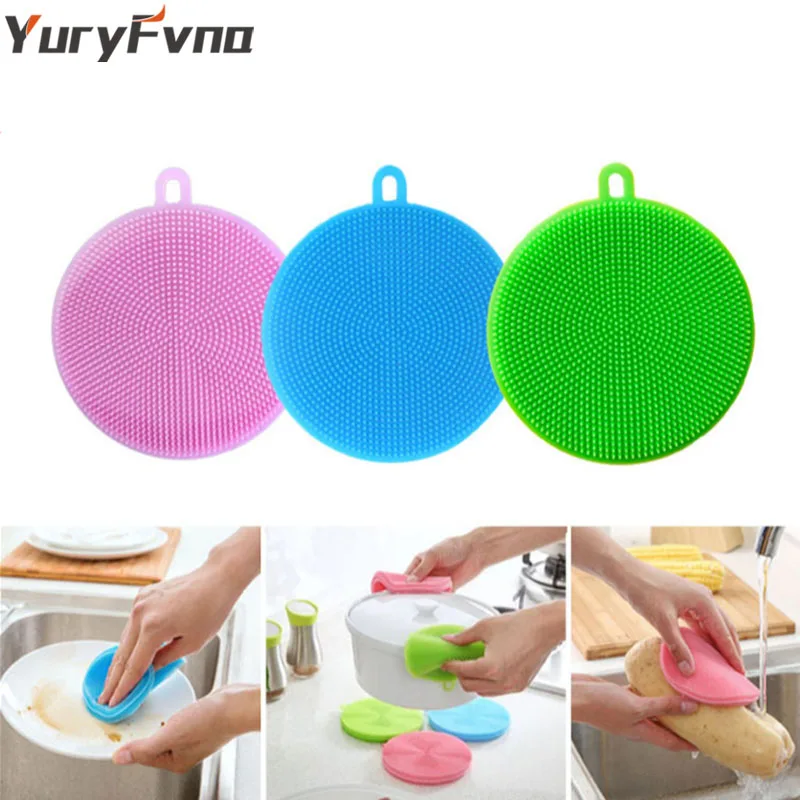 

YuryFvna Silicone Dish Sponge Antibacterial Kitchen Scrubber Vegetable Fruit Brush Cleaning Sponge Dish Washing Brush Pot Holder