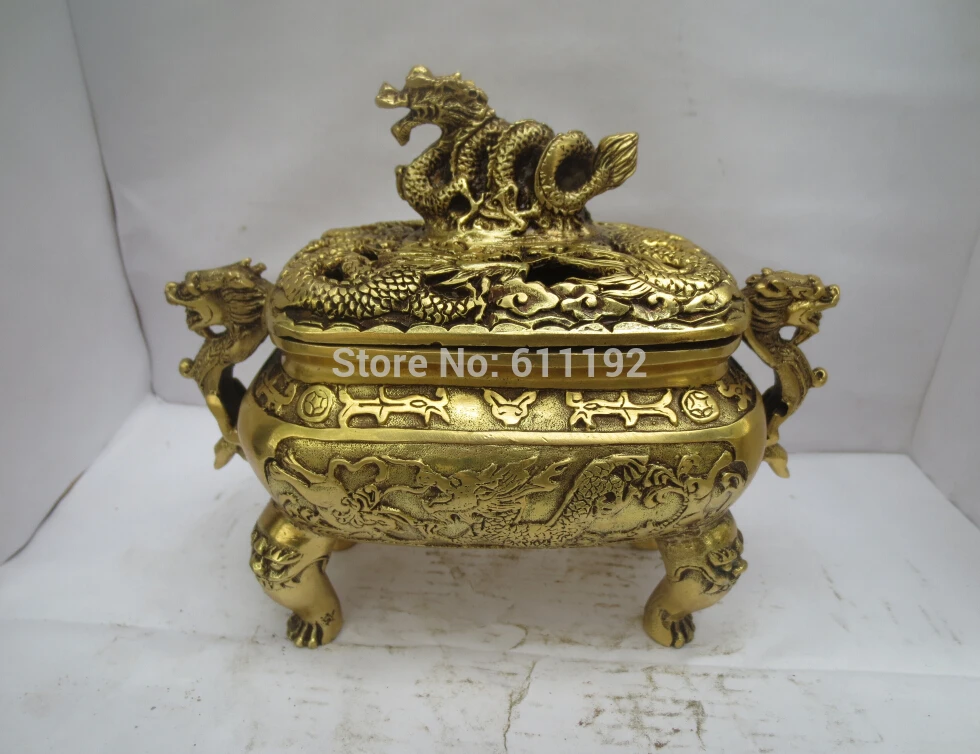 

Asian Vintage home decoration brass Incense burner Metal crafts ,Hand-carved dragon Censer