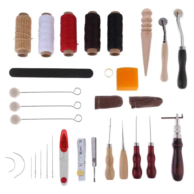 

31pcs/set Leather Craft Hand Tools Kit DIY Stitching Carving Woodworking Sewing Saddle Groover Waxed Thread Sewing Needle Set