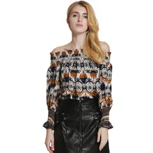 2017 Autumn New Arrivals Female Long Sleeve Slash Neck Casual Shirt Blouse Woman Boho Style Fashion Off-shoulder Cotton Shirts